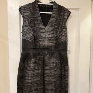 Ellen Tracy Black & Gray Sheath Dress Faux Leather Trim Size 12